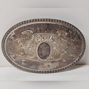 COORS "All Around Cowboy" 1979 NAFRC Silver Rodeo Trophy Belt Buckle RARE
